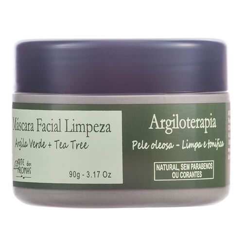 Máscara Facial de Limpeza Natural Argila Verde e Tea Tree 90g - Arte dos Aromas
