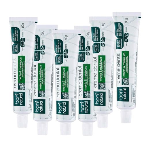 Kit 6 Cremes Dentais Natural Menta e Melaleuca sem Flúor 90g – Boni Natural