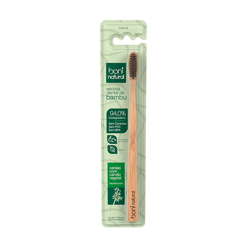 Escova Dental Natural de Bambu com Cerdas de Carvão Vegetal – Boni Natural