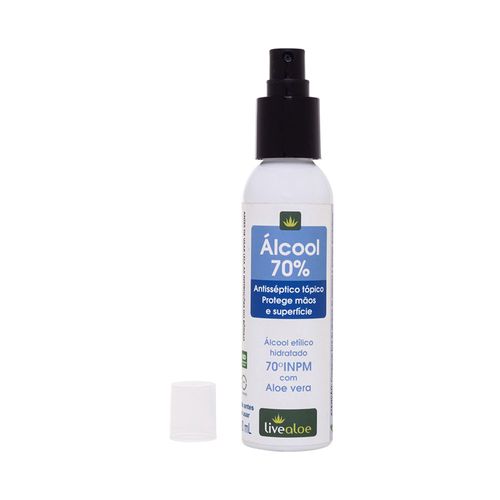 Álcool 70% Antisséptico para Mãos e Superfícies com Aloe Vera 100ml – Livealoe