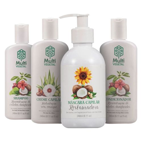 Kit de Tratamento Capilar de Coco para Cabelos Danificados - Multi Vegetal