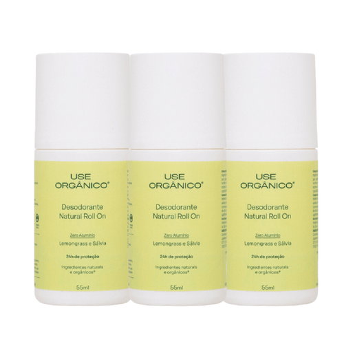 Kit com 3 Desodorantes Naturais Lemongrass Sálvia 55ml - Use Orgânico