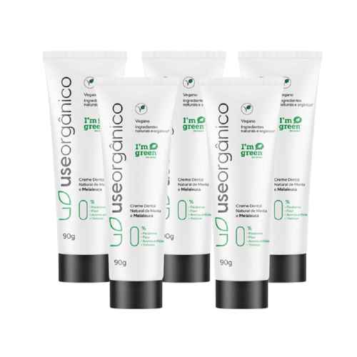 Kit com 5 Cremes Dentais Naturais e Veganos Sem Flúor de Menta e Melaleuca 90g - Use Orgânico