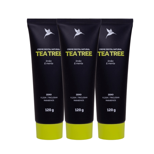 Kit com 3 Cremes Dentais Naturais de Tea Tree, Limão e Menta 120g - Puravida