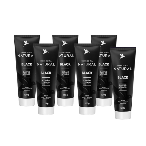 Kit com 6 Cremes Dentais Naturais Black Carvão Ativado 120g - Puravida