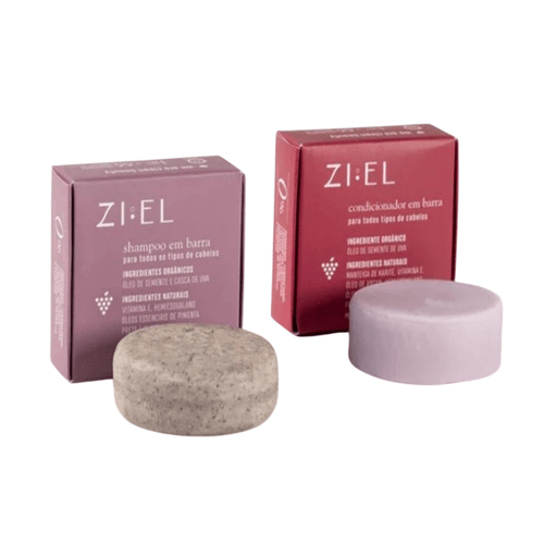 Kit com Shampoo e Condicionador em Barra de Uva para Todos Tipos de Cabelos 70g - Ziel Cosmetics