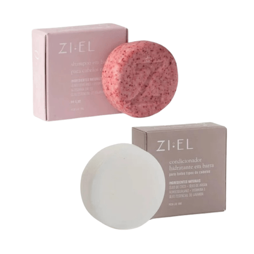 Kit com Shampoo e Condicionador em Barra para Cabelos Normais 70g - Ziel Cosmetics