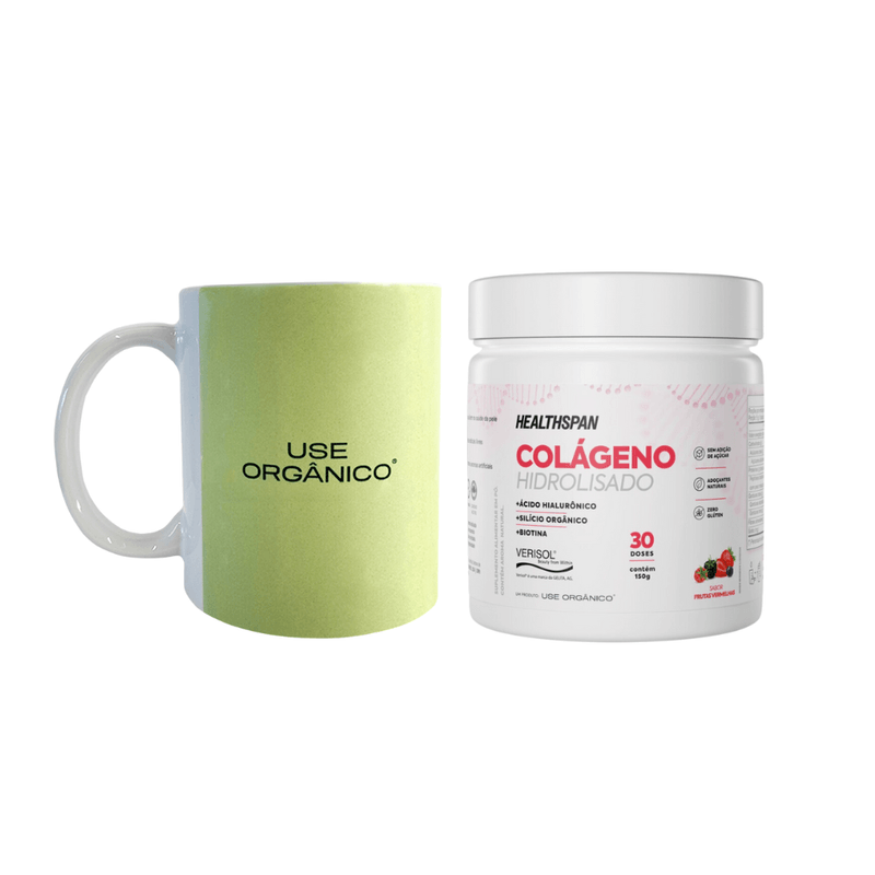 Kit-com-Colageno-Hidrolisado-com-Acido-Hialuronico-Healthspan-e-Caneca-Exclusiva-Verde-Cha---Use-Organico